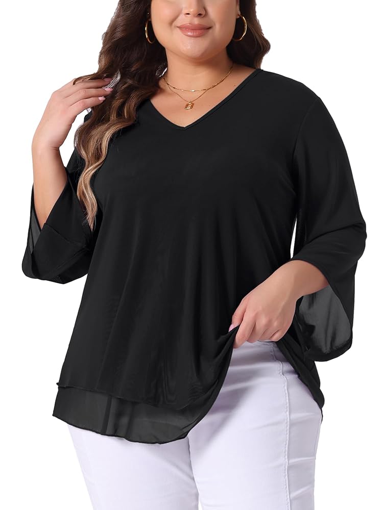 Amazon.com: Agnes Orinda Plus Size Shirt for Women 3/4